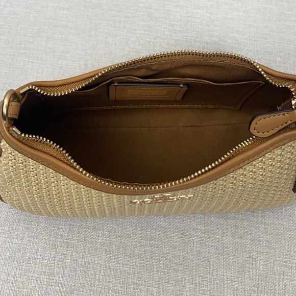COACH CR350 Teri 2way Shoulder Bag Crossbody Straw Leather Latte - Picture 6 of 7